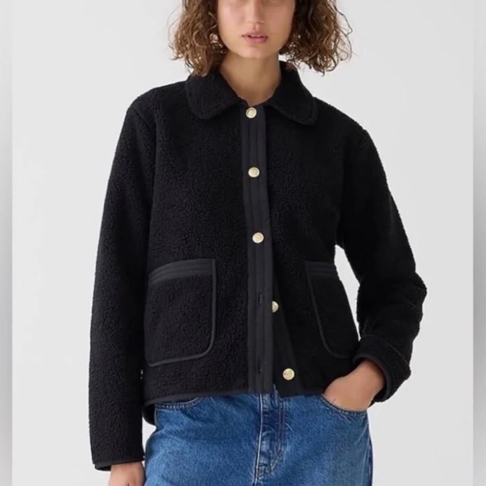 J. Crew Black Teddy Jacket with Gold Buttons